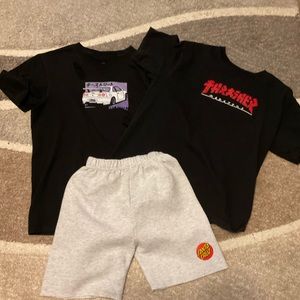 Boys Thrasher shirts and shorts